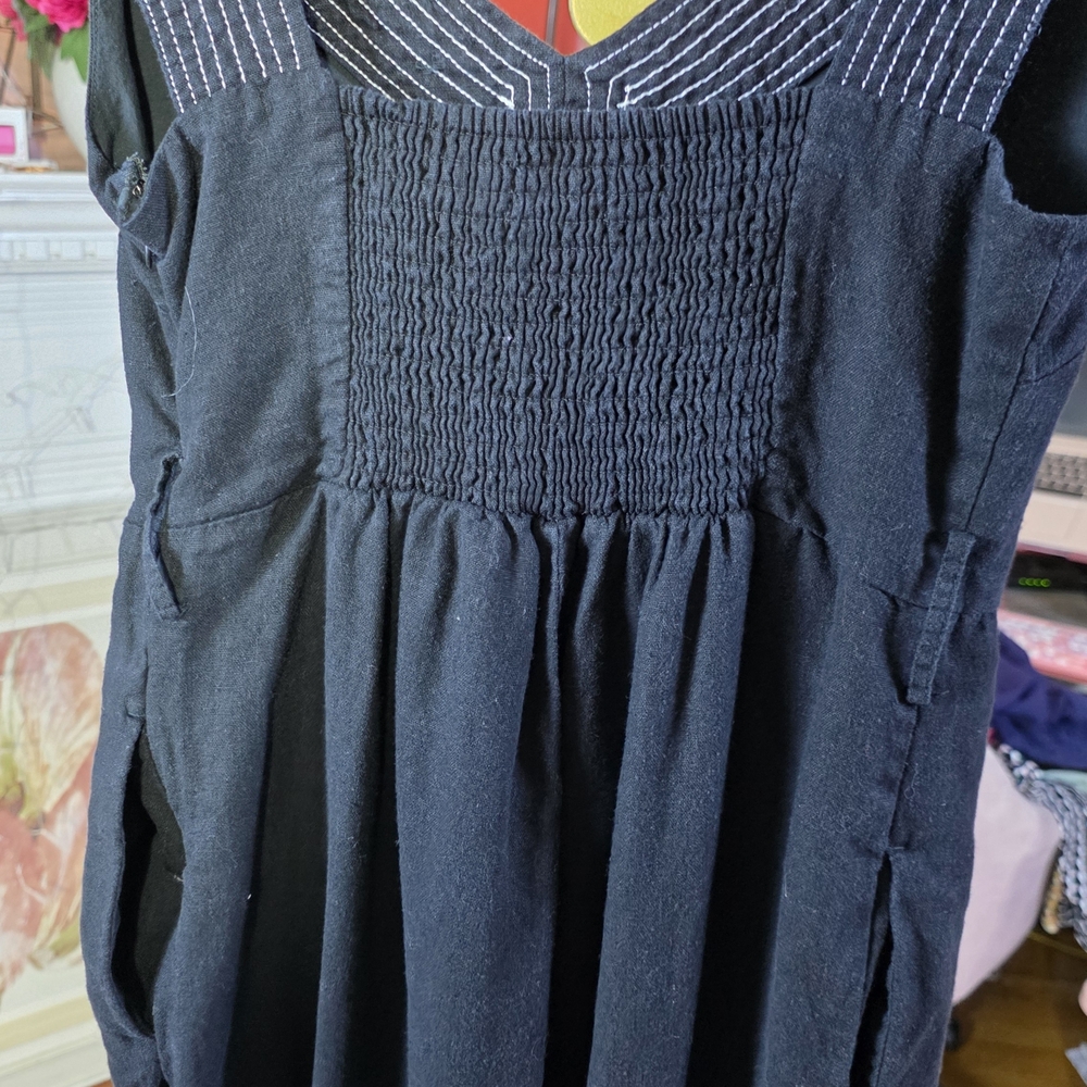 Tahari Black V-Neck Linen Wide-Leg Embroidered Jumpsuit Sz 6 - Picture 4 of 9